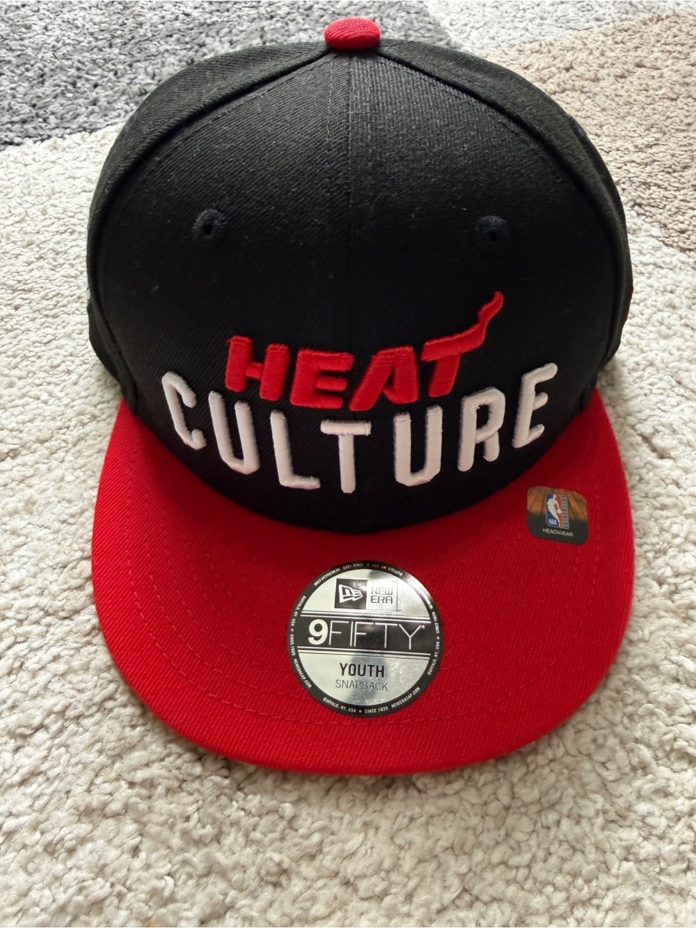 New Era Black and Red 9FIFTY Miami Heat- Heat Culture Youth Snapback Hat